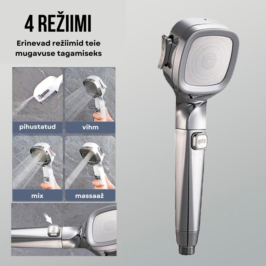4-in-1 kõrgsurve dušiotsik koos filtri ja puhastusfunktsiooniga