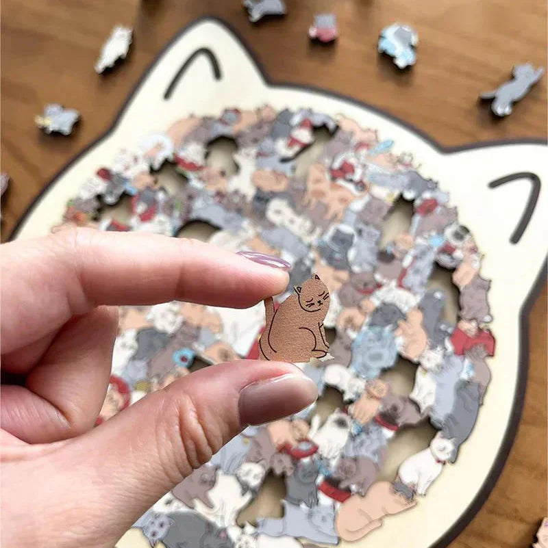 🎁 Kaunis jõulukingitus 🎅 135-osaline Morandi toonides puidust kassi kujuline pusle