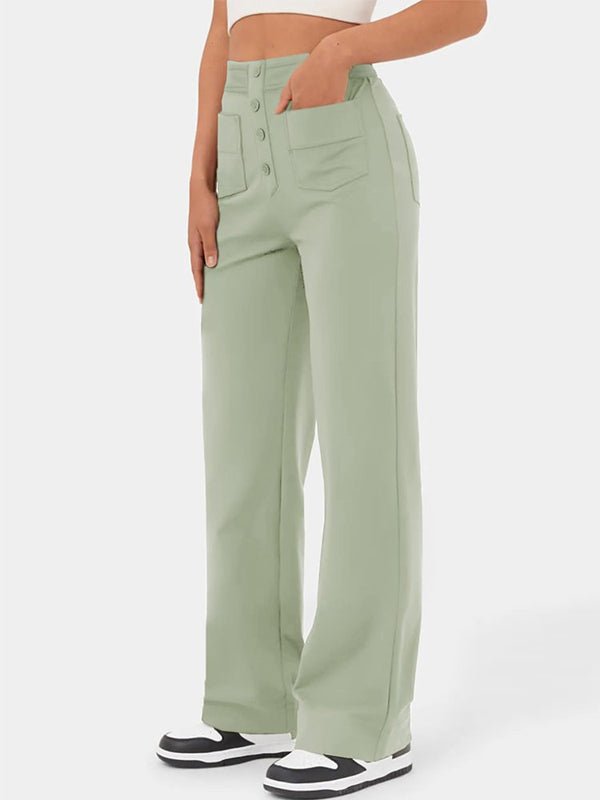 Üksvärvilised vabaaja sirged püksid kõrge vöökohaga