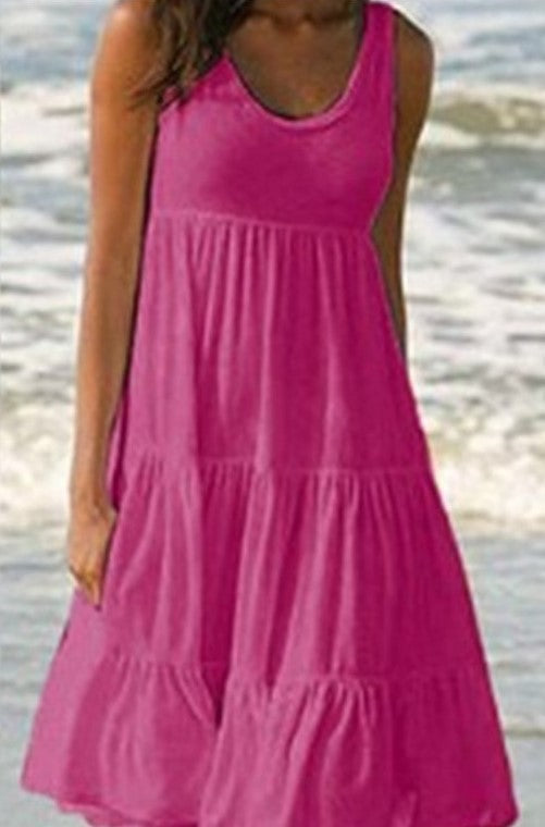 Ühevärviline varrukateta midi rannakleit koos paneelidega