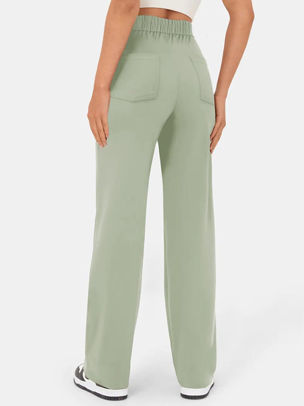 Üksvärvilised vabaaja sirged püksid kõrge vöökohaga