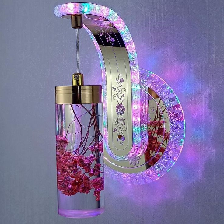 Uus LED seinavalgusti ehtsate lillede ja kristalliga