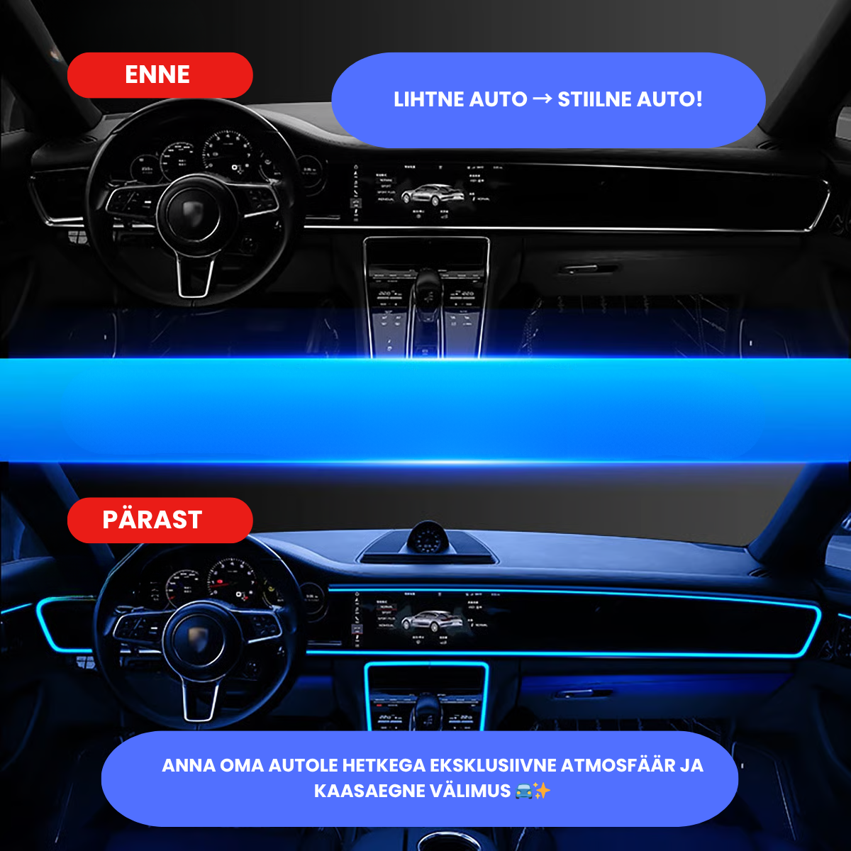 🚗 Auto dekoratiivne RGB LED riba💡