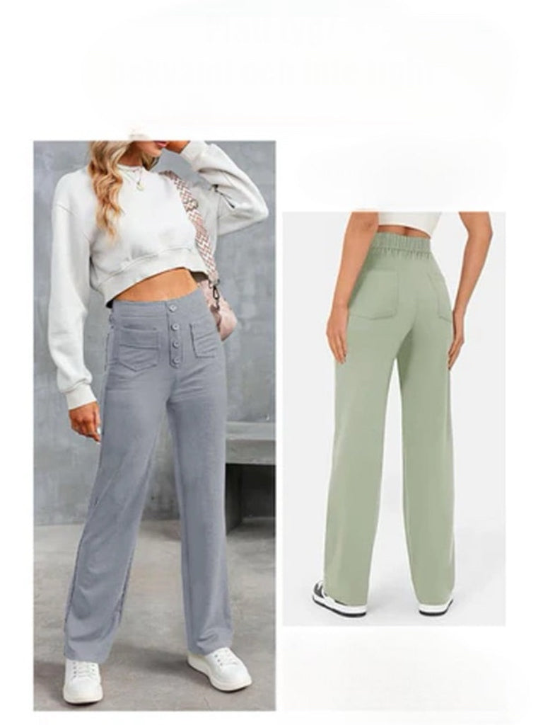 Üksvärvilised vabaaja sirged püksid kõrge vöökohaga