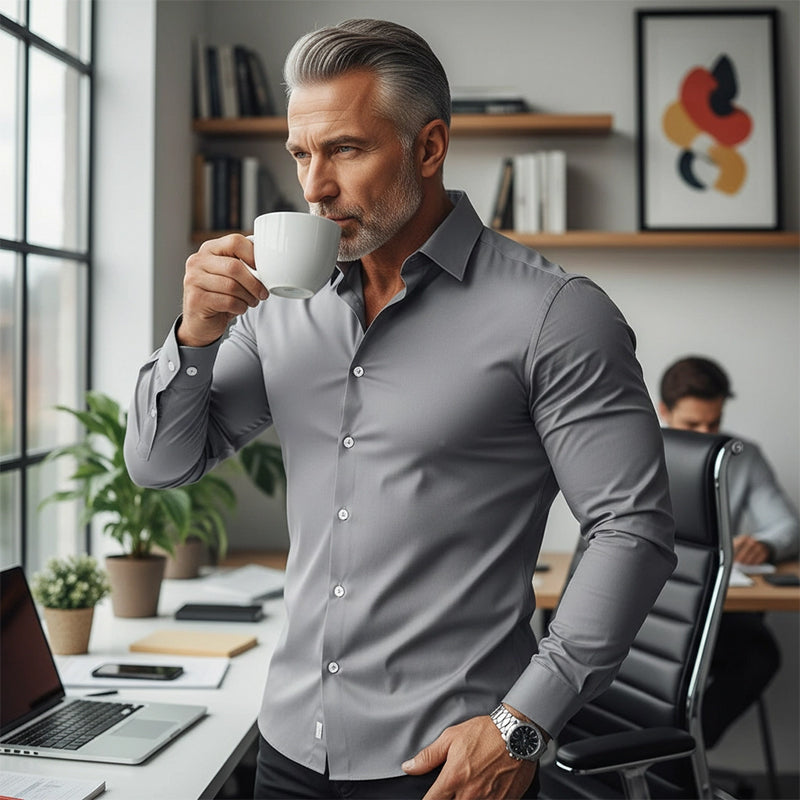 Meeste pikad varrukad, krae ja nööbid, ühet värvi