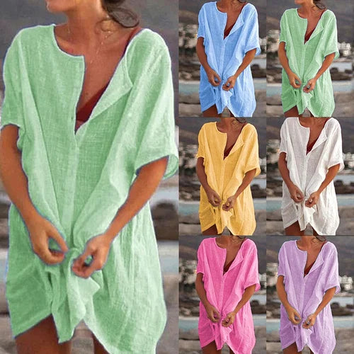 Naiste puuvillane ja lahtine särk ühevärvilisest linasest materjalist