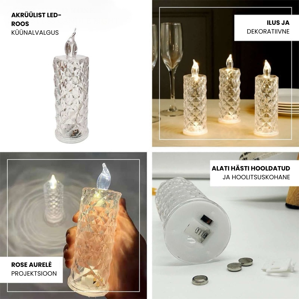 ✨ Kristallroosi küünlajalg – romantiline valgus ilma vaevata