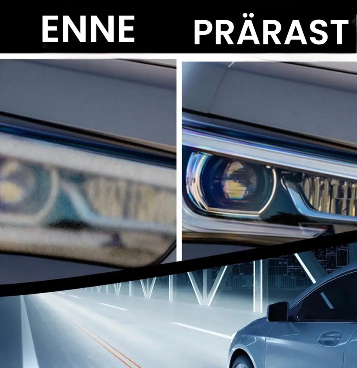 Võimas esitulede puhastusvahend