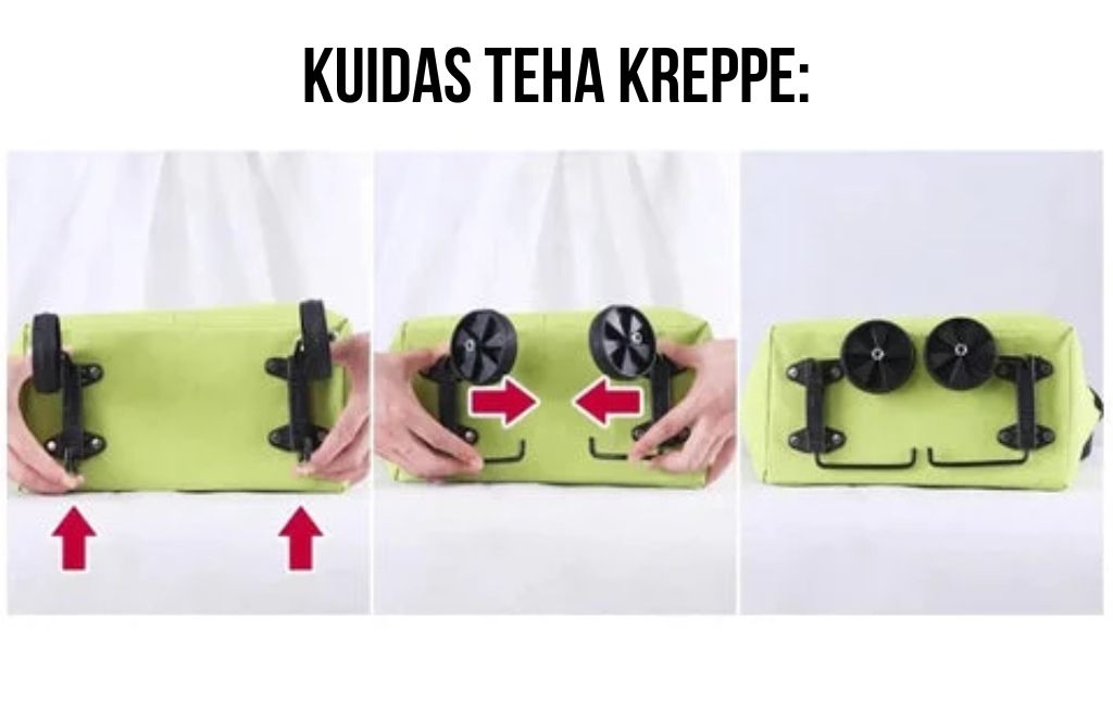 2 ühes keskkonnasõbralik kokkupandav ostukott - libisemisvastaste ratastega