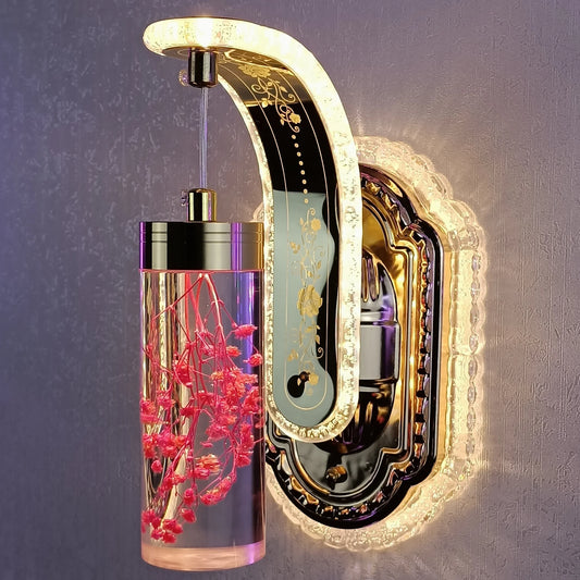 Uus LED seinavalgusti ehtsate lillede ja kristalliga