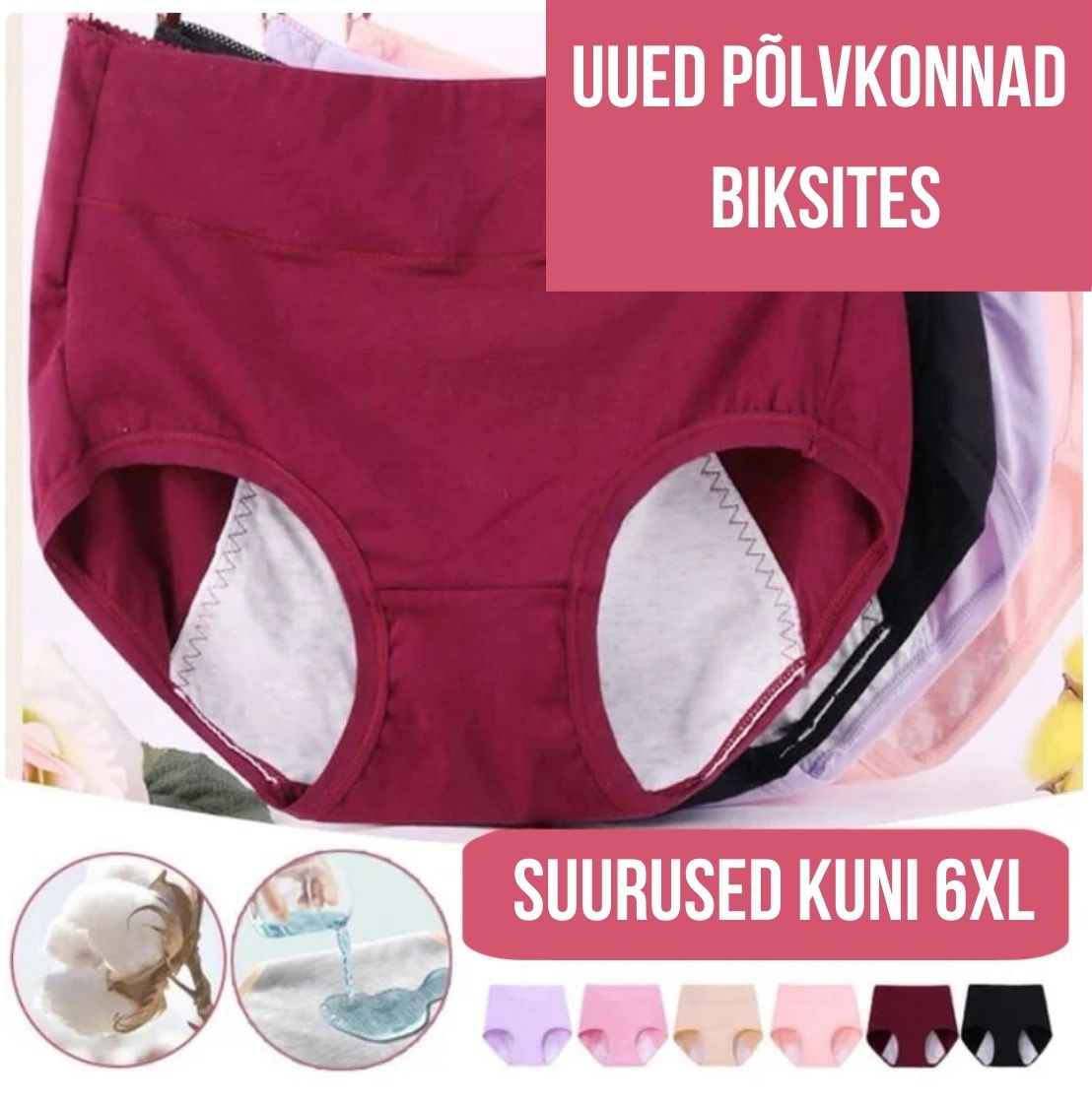 🔥 Antibakteriaalsete materjalide ja lekkekindlate puuvillast aluspesu