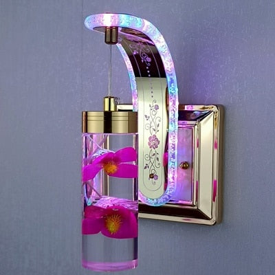 Uus LED seinavalgusti ehtsate lillede ja kristalliga