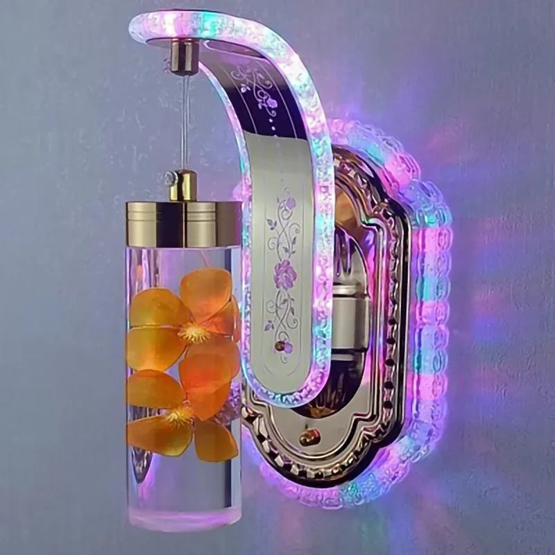 Uus LED seinavalgusti ehtsate lillede ja kristalliga