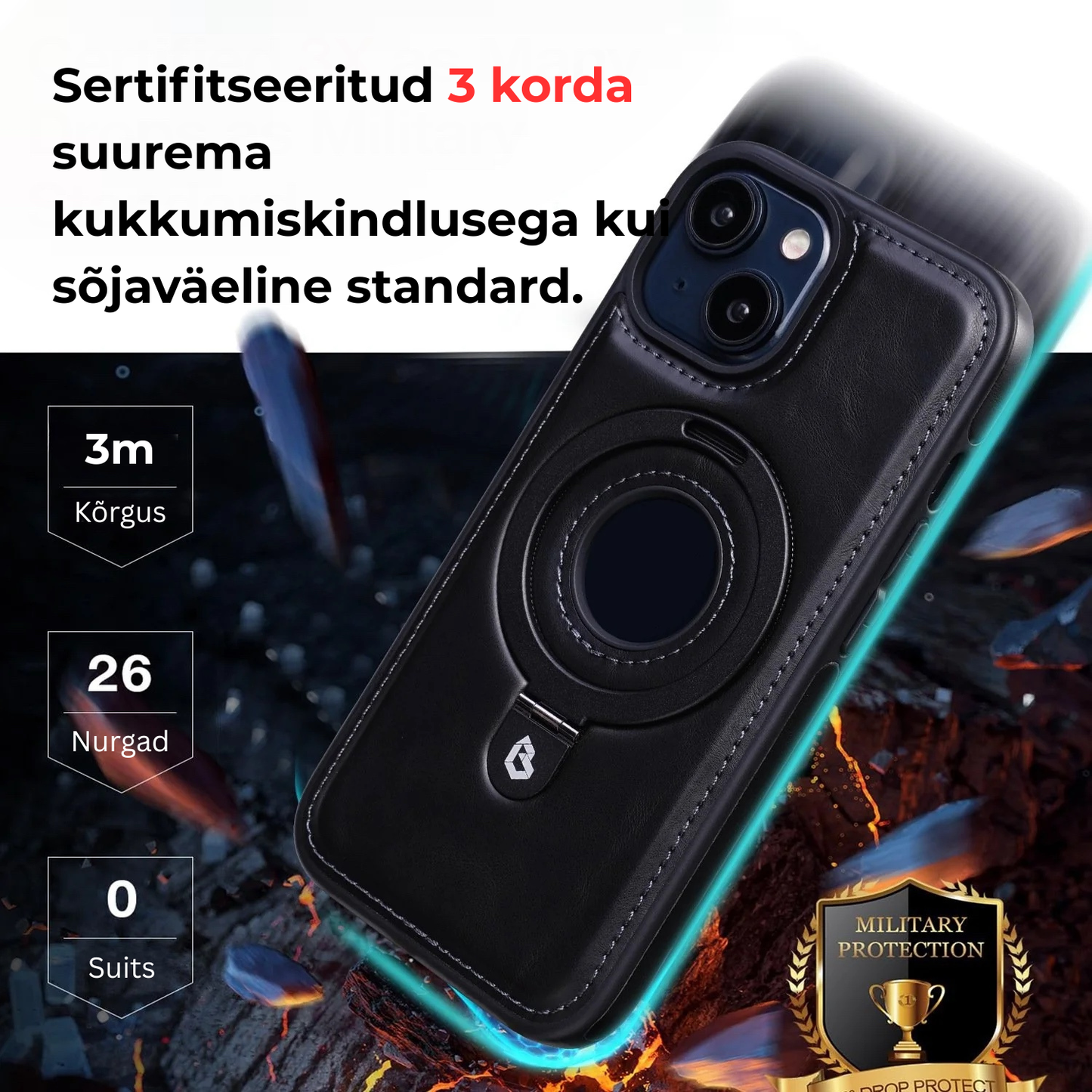 ✨✨✨Luksuslik „iPhone’i“ ümbris nähtamatu kunstnahast tugijalaga