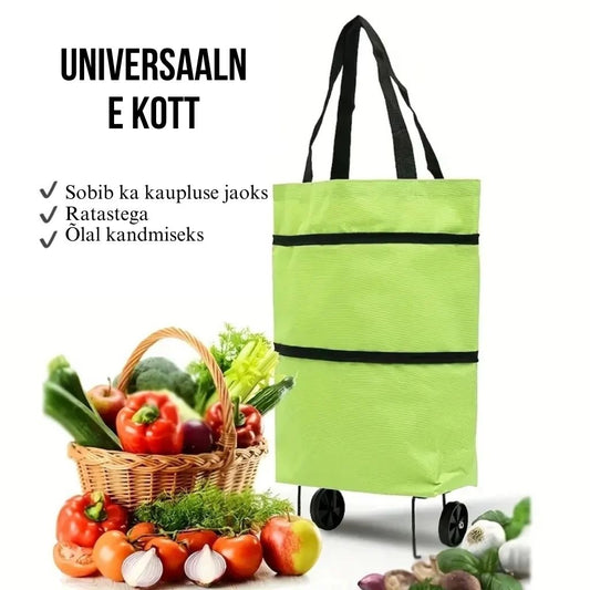 2 ühes keskkonnasõbralik kokkupandav ostukott - libisemisvastaste ratastega