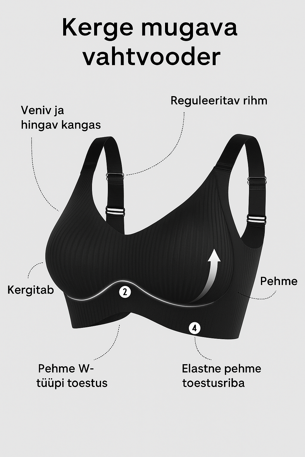 🎁 2025 MÜÜGILÕPP 🎁💕 Õrnalt triibuline õmblusteta rinnahoidja W-tugevdusega – mugavus ja stiil ühes!