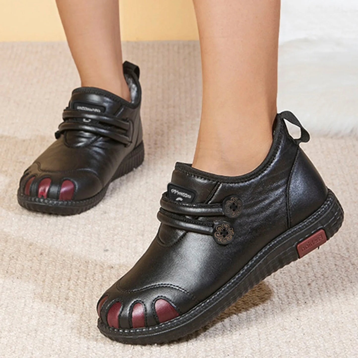 Otropedal paksud, soojad, lamedad kingad ehtsast nahast