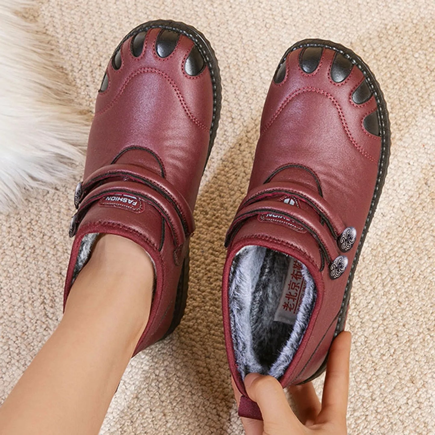 Otropedal paksud, soojad, lamedad kingad ehtsast nahast